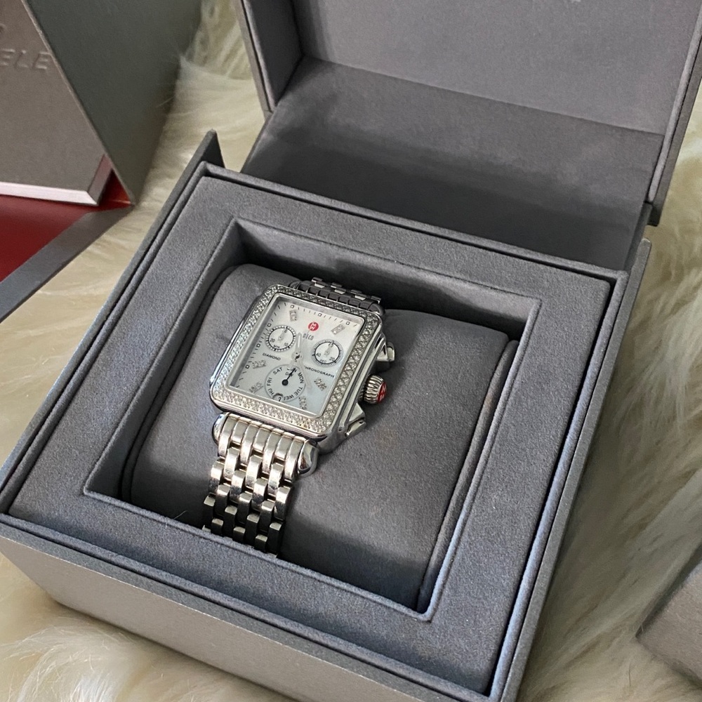 Michele Art Deco stainless steel & diamond watch